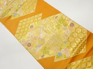 山口織物製 変わり松皮菱に松竹梅・鶴模様織出し袋帯